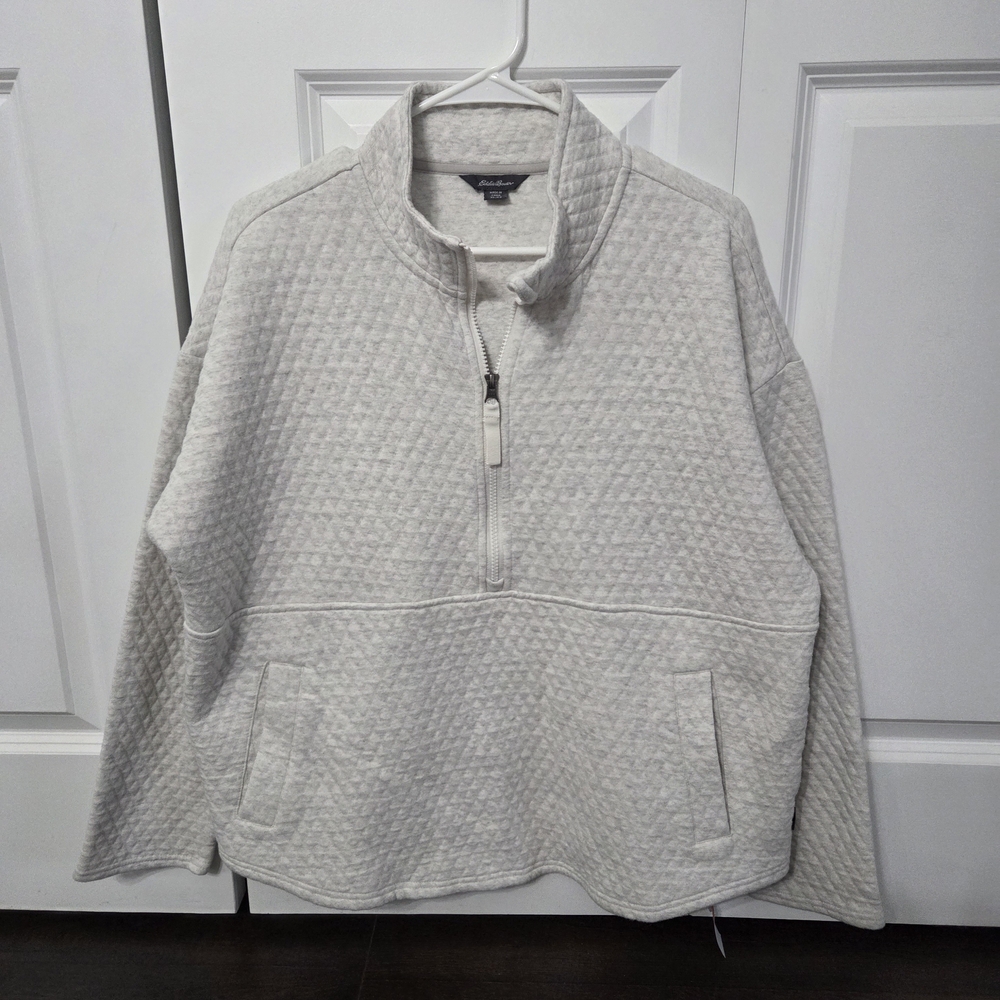 Eddie Bauer Women's Cream Quilted Zip-Up Sweater